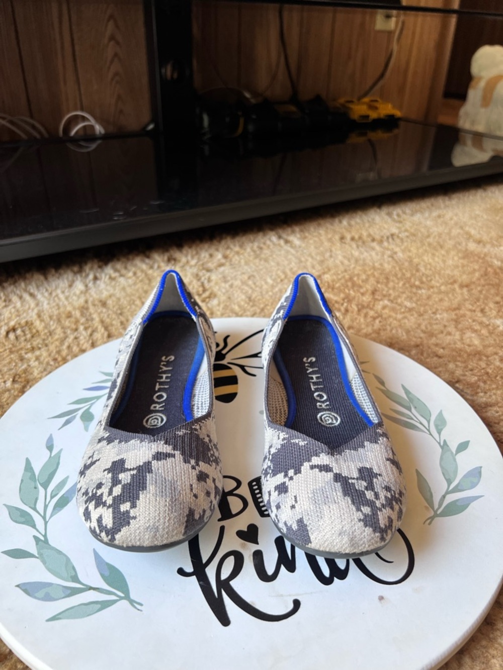 Rothy's Snake Print Flats with Blue Trim